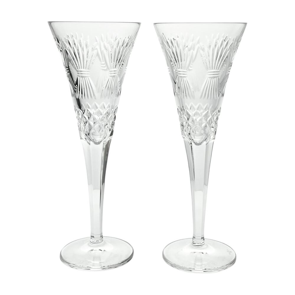 Waterford “Millennium” 2 Crystal Fluted Champagne Glasses 9 1/4” 8oz Prosperity